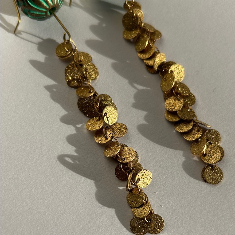Bohemian Green and Gold Dangle Earrings - Picture 3 of 3